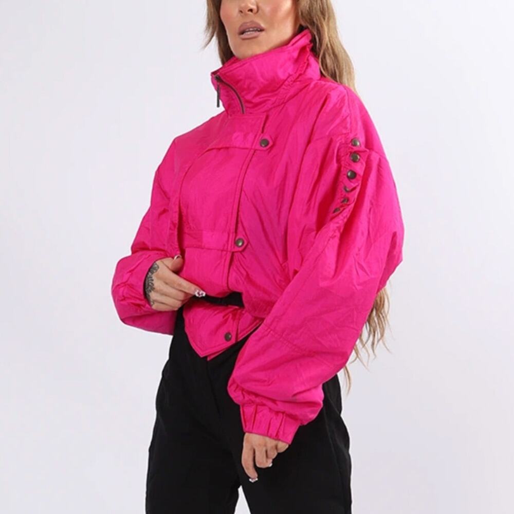 Vintage Ossi Neon Pink Retro Cropped Puffer Ski Jacket Size S